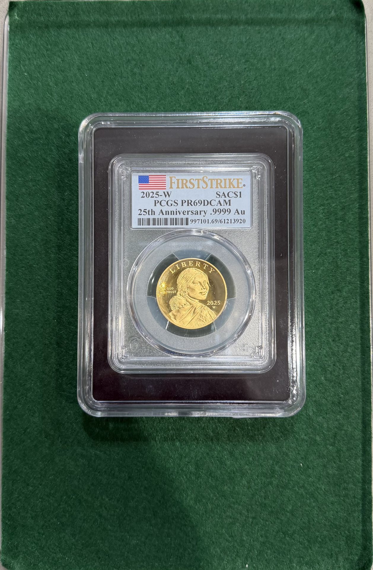 2025 W 25th Anniversary Gold Sacagawea Dollar