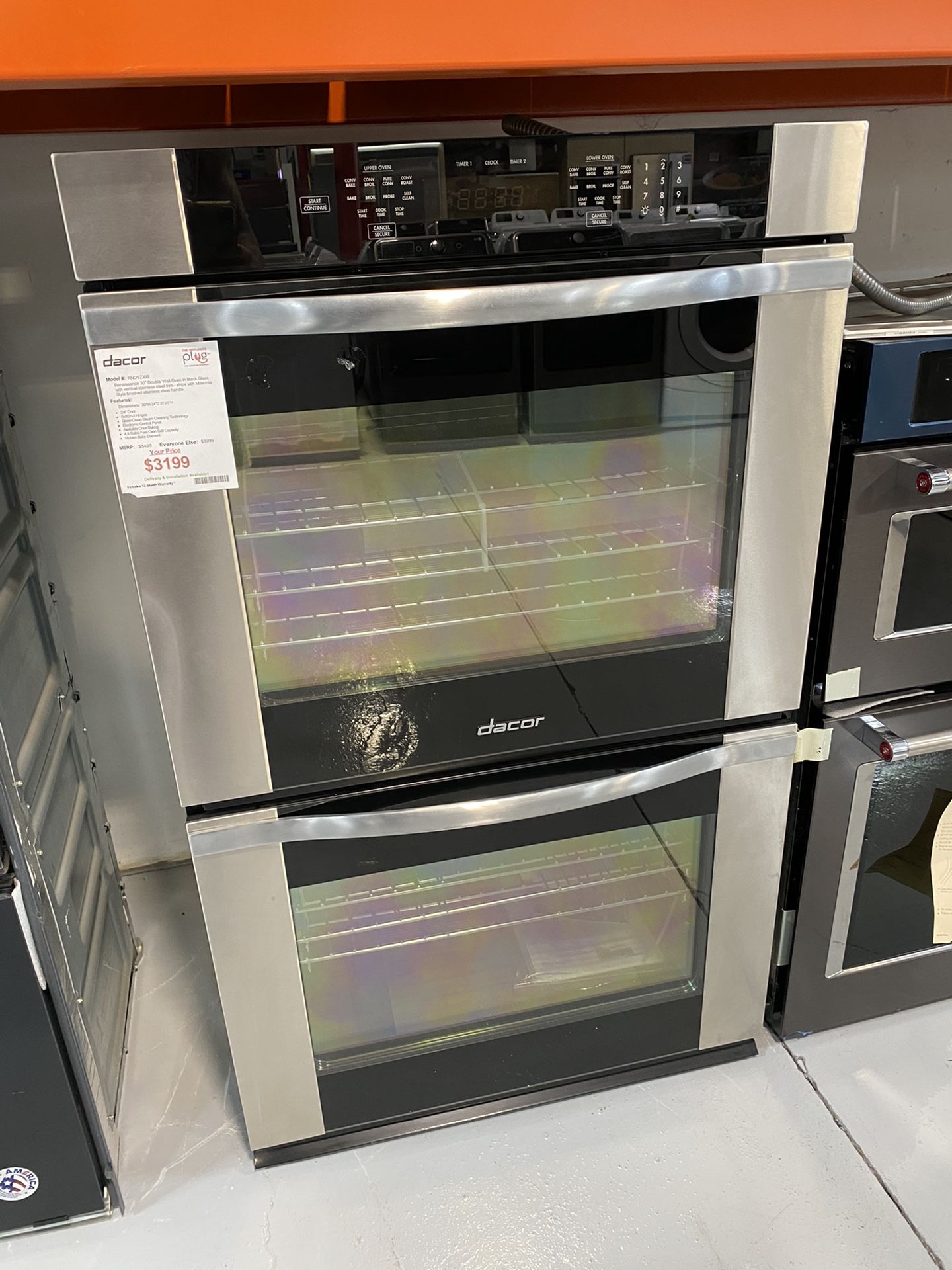 Dacor Stainless Steel Renaissance 30” Double Wall Oven In Black Glass