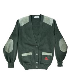 Men's BURBERRYS VINTAGE Wool Suede Leather Sweater M Pullover L ENGLAND 90s 80s