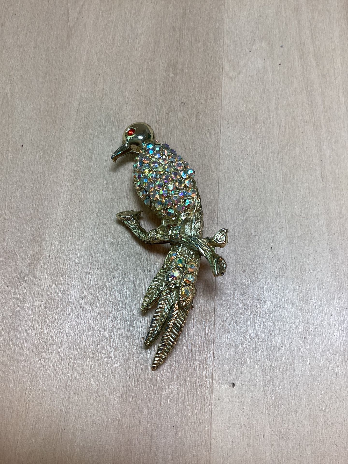 Vintage Rhinestone Bird On Branch Brooch