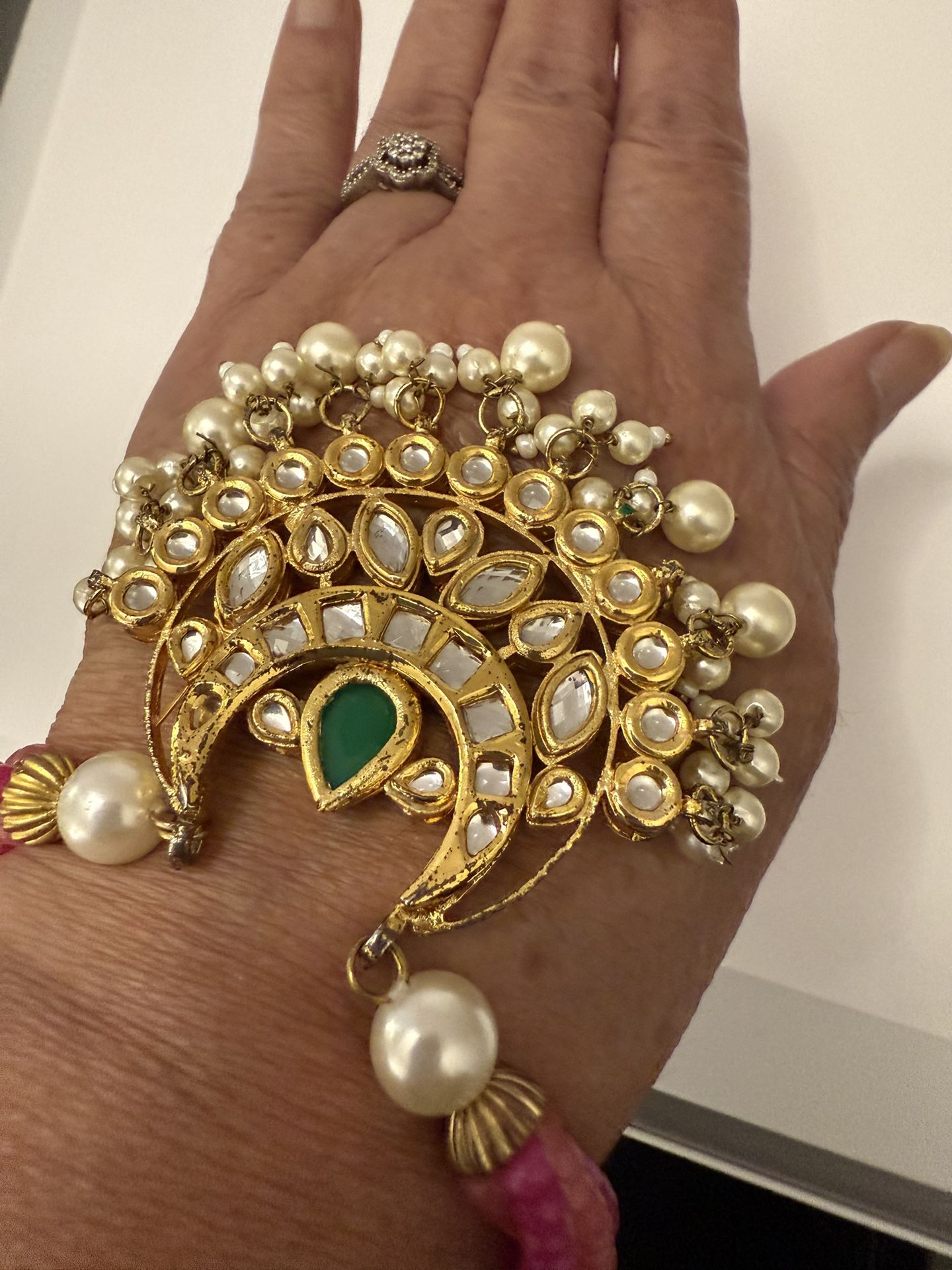 Beautiful Pink Beaded Bracelet With Kundan Dangle 