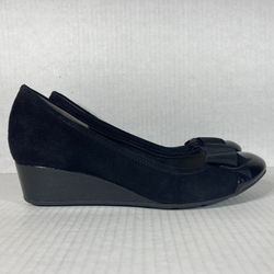 Cole Haan Tali Wedge Flow Bow Size 6.5 Womens Shoes Nike Air Black Suede Slip-On