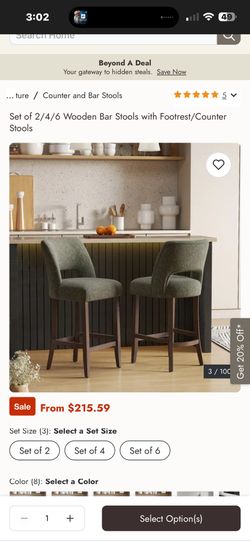 New set of padded upholstered barstools with real wood legs 26 inch seat height 