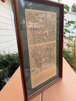 Framed Vintage Antique Style Jerusalem Map Wall Art - Historic Cartography Decor (14.75” x 24”)
