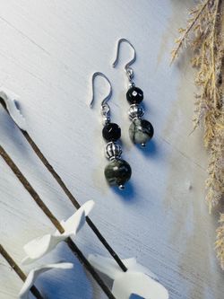Silver Jade And Black Onyx Earrings