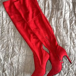 BP Red Suede Over The Knee Boots