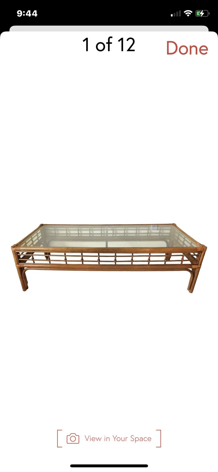 Rattan Bamboo Wicker Glass Top Coffee Table