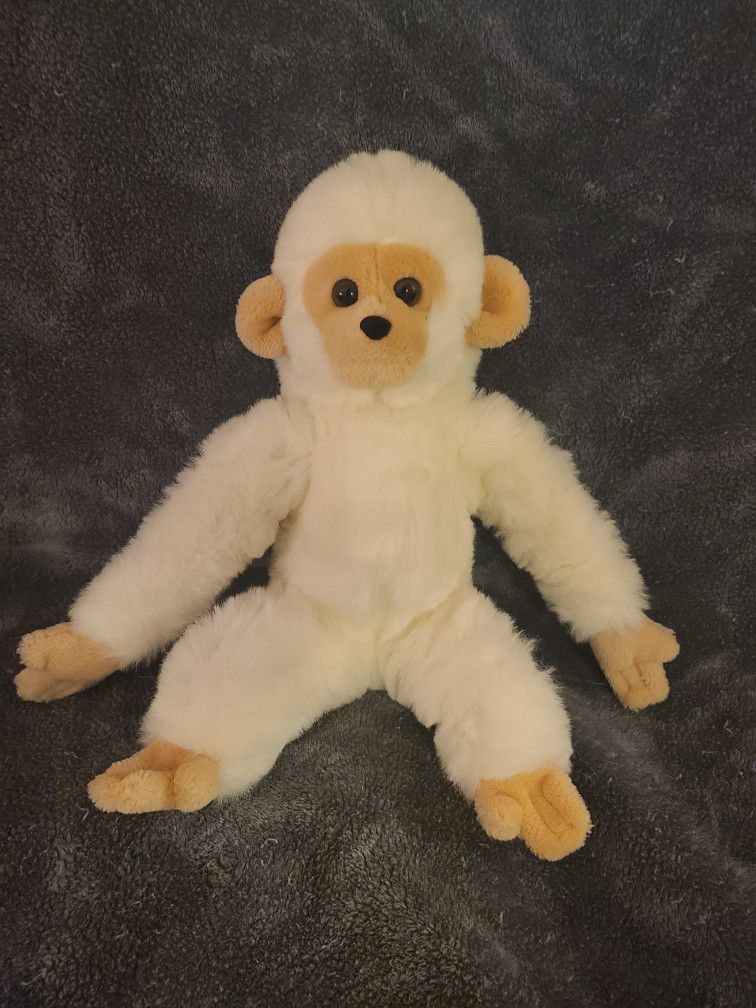 Vintage Gund 1980 White Monkey Ape Chimp Plush Stuffed Animal Sitting 12" Tall