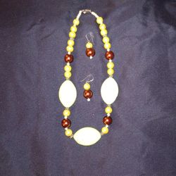 Lime Bronze Yellow And Sterling Silver Beads. Necklace And Earrings