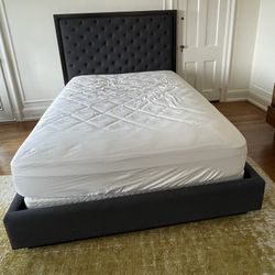Queen Bed, TUFFED Headboard & Base. Box Spring NO MATTRESS