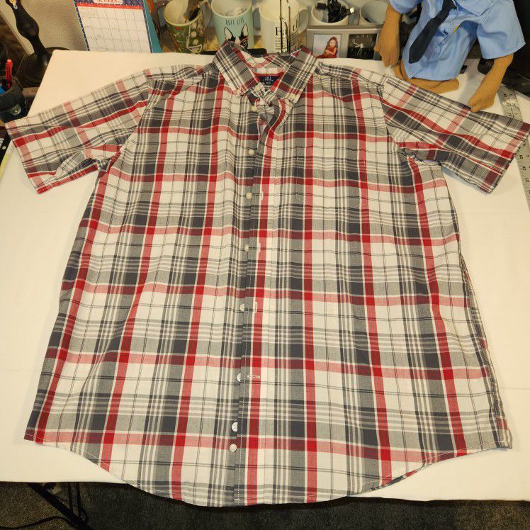 Men's Short Sleeve Plaid Shirt Button Down Casual