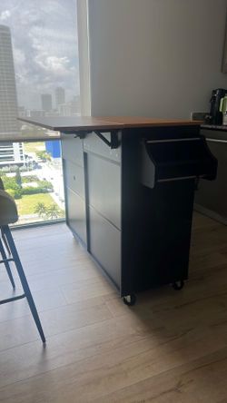 Rolling kitchen island, black and wood