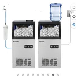ROVSUN 150LB Ice / 24h Commercial Ice Maker Machine, 24lbs Storage Bin, Freestanding Ice Machine for Restaurant Bar Cafe Home Office with 2 Ways of Wa