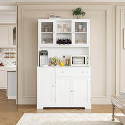 Kitchen Cabinet with Food Shelf, 5 Doors Floor Cupboard with Drawers and Countertop, 68'' Storage Pantry