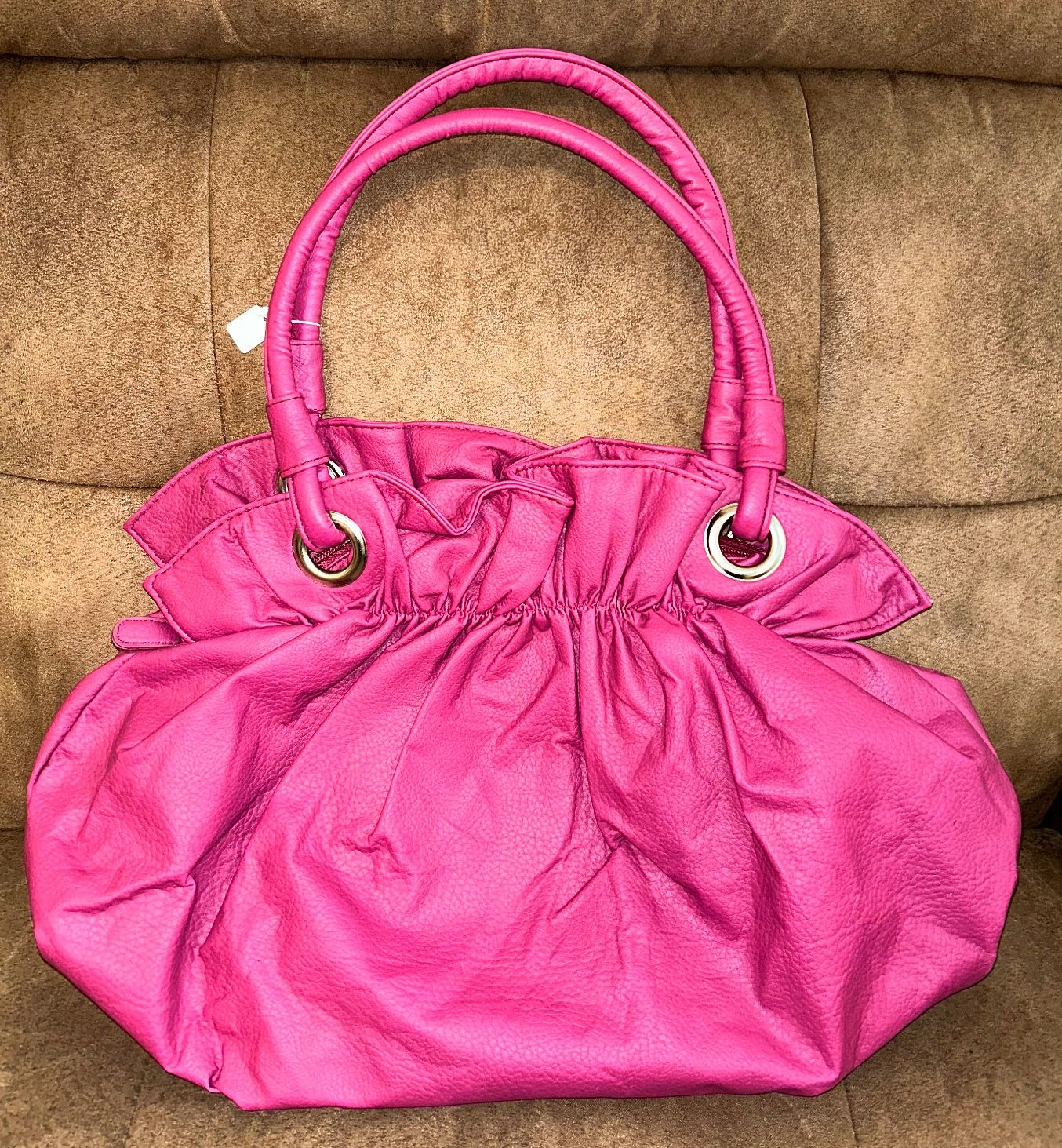 Magenta Colored Ruffled O-Ring Purse 