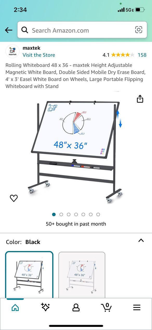 Rolling Whiteboard 48 x 36 - maxtek Height Adjustable Magnetic White Board, Double Sided Mobile Dry Erase Board, 4' x 3' Easel White Board on Wheels, 