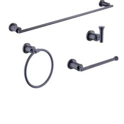 Glacier Bay
Oswell 4-Piece Bath Hardware Set with 24 in. Towel Bar,TP Holder, Towel Ring and Robe Hook in Matte Black
