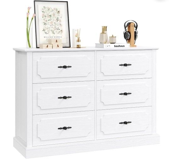 New Elegant modern combo dresser with 6 drawers and black floriated metal knobs 