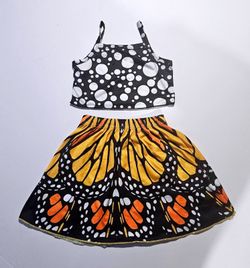 Two-Piece Butterfly Print Crop Top and Skirt Set - NWOT size 4T/5T