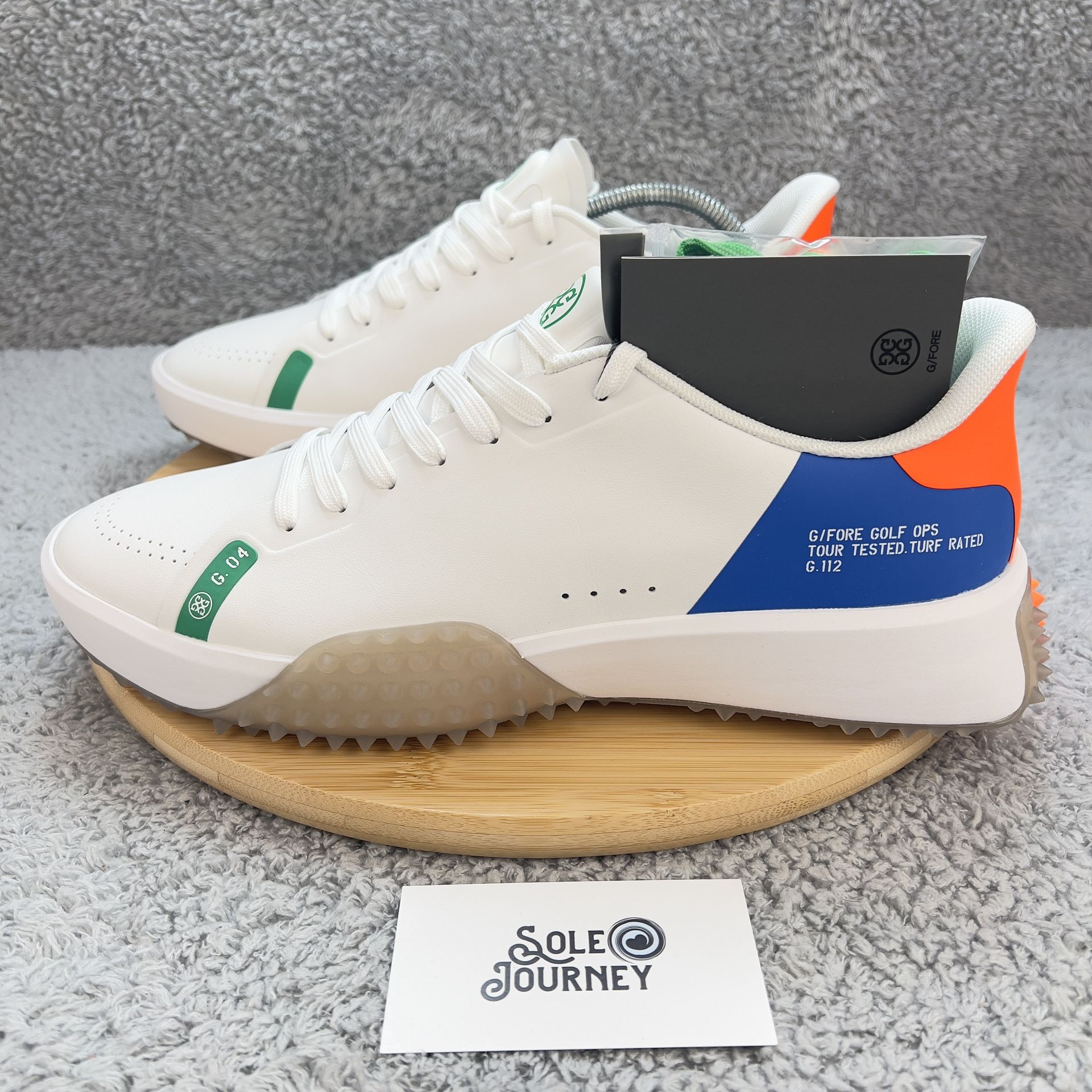 G/Fore G112 Golf Shoes Mens 10.5 White Blue Orange Leather Spikeless Turf Rated Golf