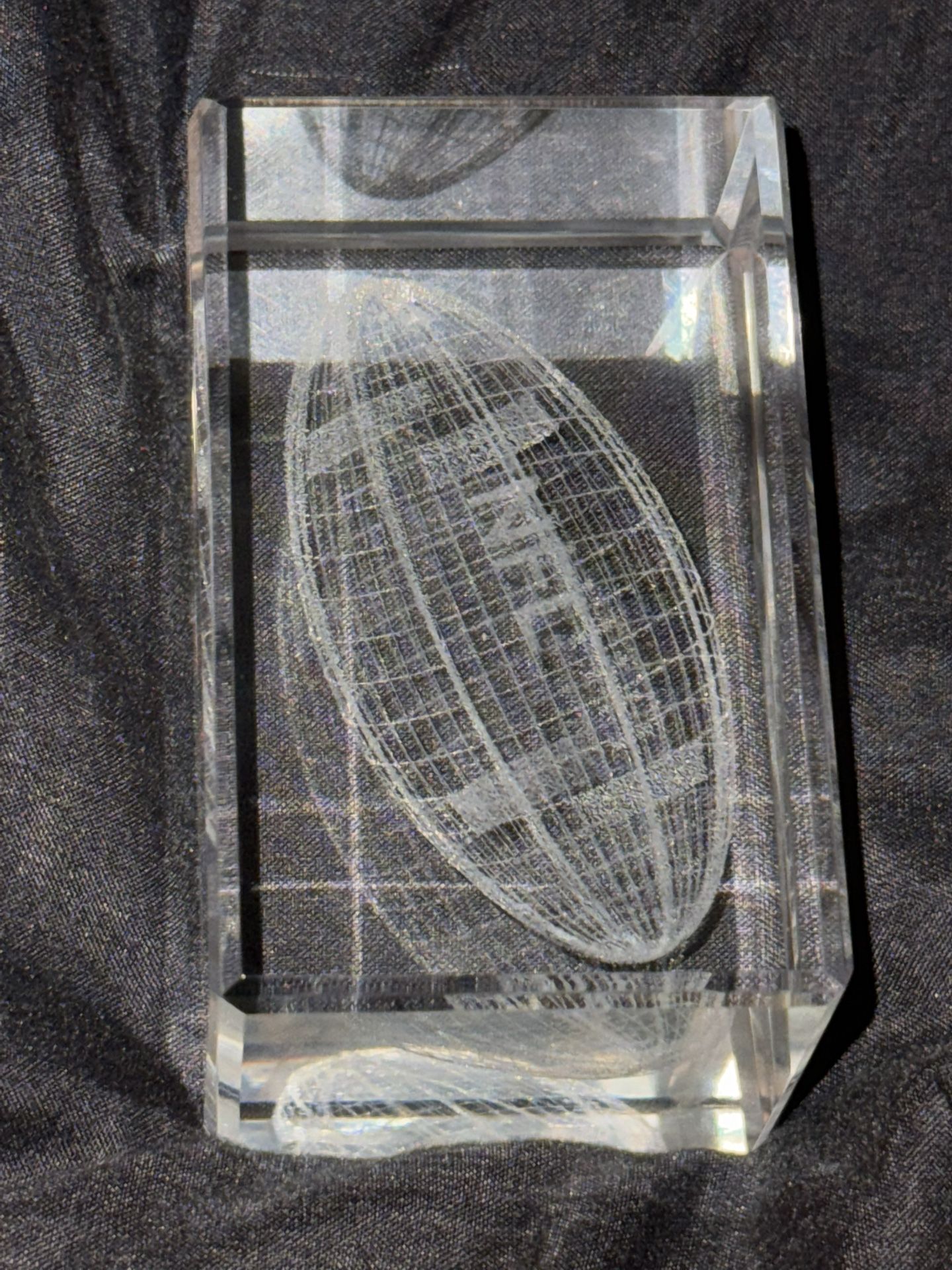 Vintage Holographic Etched NFL Football Paperweight Glass Collectible Fragile US