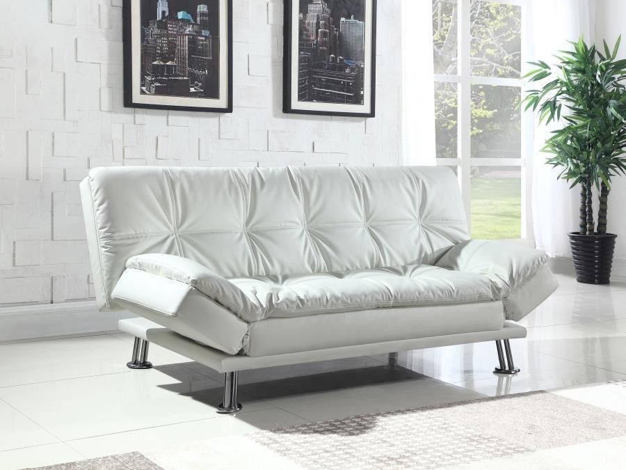 💘 Futon Sofa Bed, White Vinyl- Like Leather Finish. 
