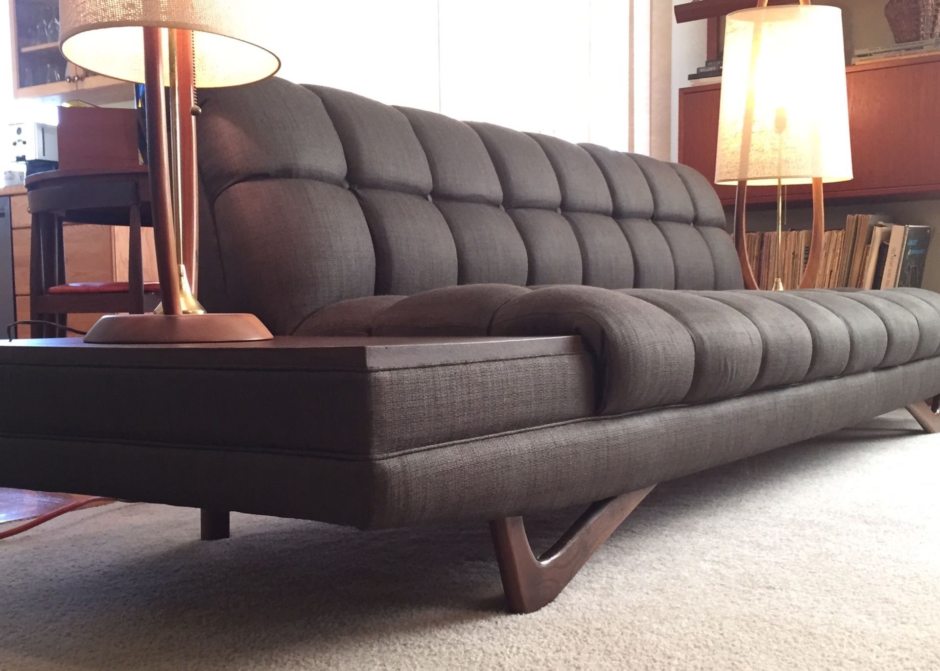 Mid Century Platform Sofa - Attached Floating Side Tables