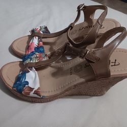 Women's Wedge Floral Bow Tie Sandals Size 7
