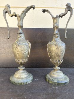 Extremely Rare Antique Set of Ewer with Ornate Victorian handles with marble base