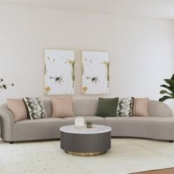 Three Piece Upholstered Sectional Sofa Beige 