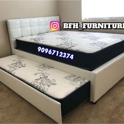 Full Twin Size White Trundle With Orthopedic Mattress 