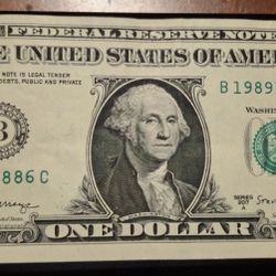 2017A $1 One Dollar Note Bill Fancy Serial Number Reverse Tombstone