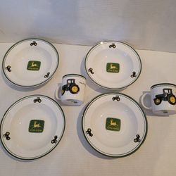 John Deere Tractor 4 Bowls Two Coffee Mugs Home Decor Decoration Kitchenware