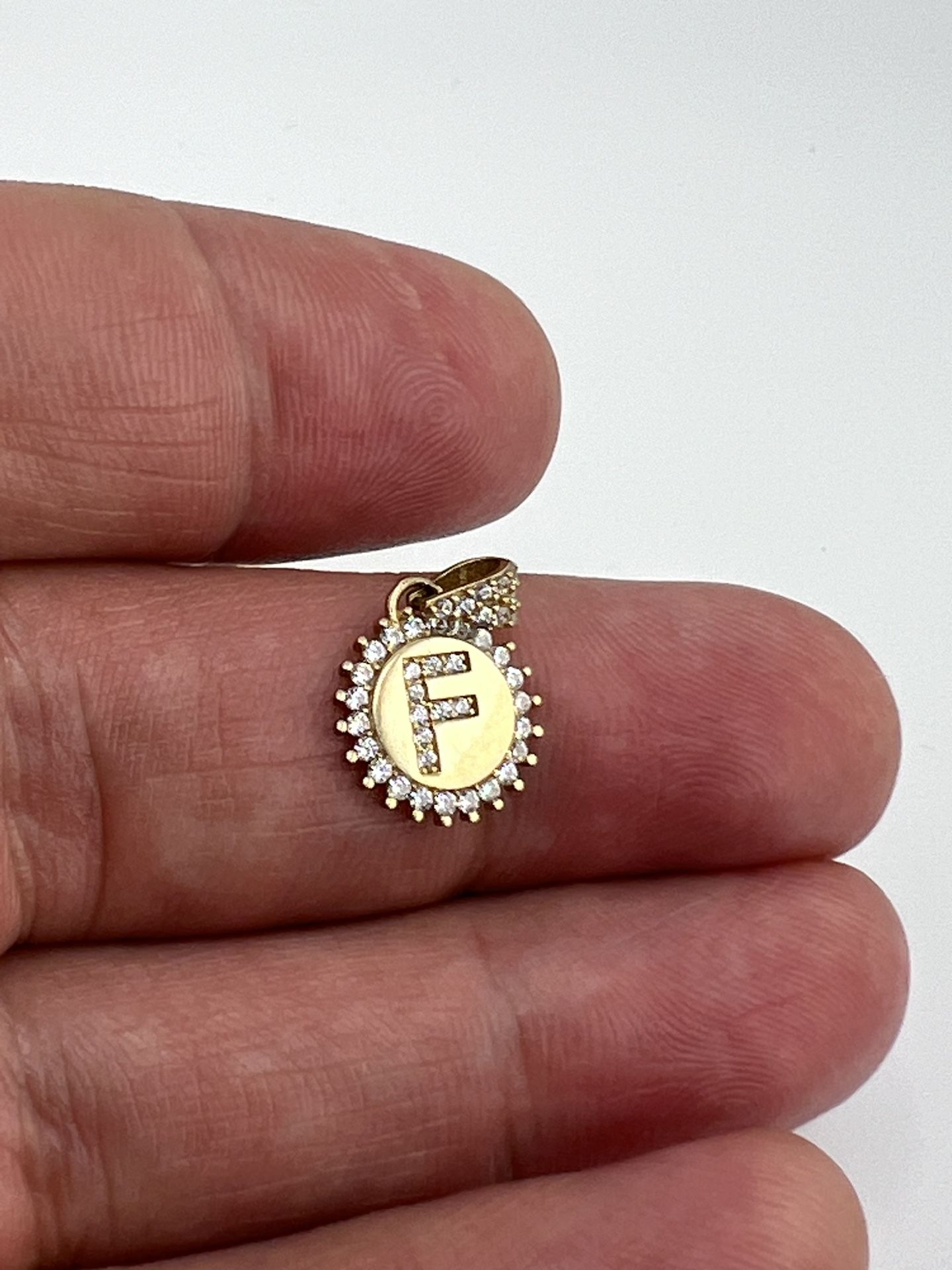 New 10k Yellow Gold CZ Stone Letter F Pendant 
