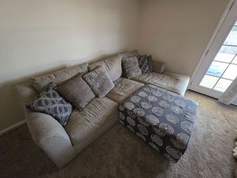 2-Piece Sectional Sofa with Ottoman – Beige/Neutral