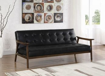 Brand New Black/Wood Leatherette Sofa Bed