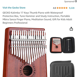 BRAND NEW IN BOX GECKO Kalimba 17 Keys Thumb Piano with Waterproof Protective Box, Tune Hammer and Study Instruction, Portable Mbira Sanza Finger Pian