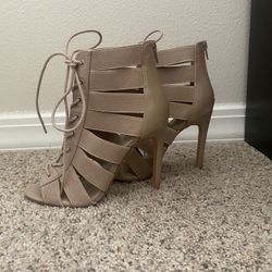 Tan Mix No.7 Lace Up Cage Heel