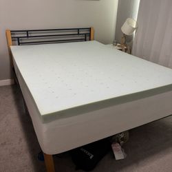 Queen Bed Frame, Mattress, And Mattress Topper 