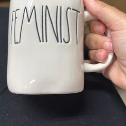 Rae Dunn Coffee Tea Mug White with Feminist Written in Black