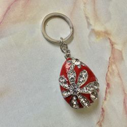 Betsey Johnson Red Rhinestone Egg Keychain 