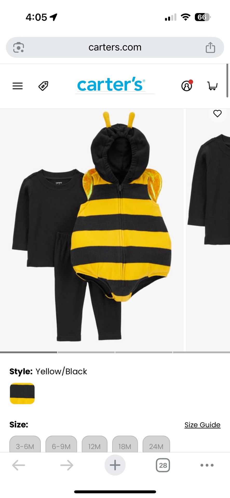 carters halloween Bumblebee costume 18M