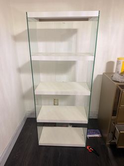 Glass Side Panel Bookshelf with White Shelves
