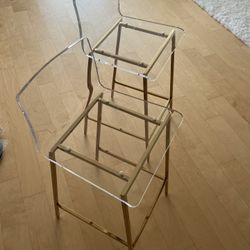 Clear and Gold Acrylic Bar Stools 