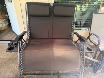 2-seaters Zero Gravity Recliners Outdoor Adjustable Folding Reclining Lounge Chairs w/Pillows, Cup H