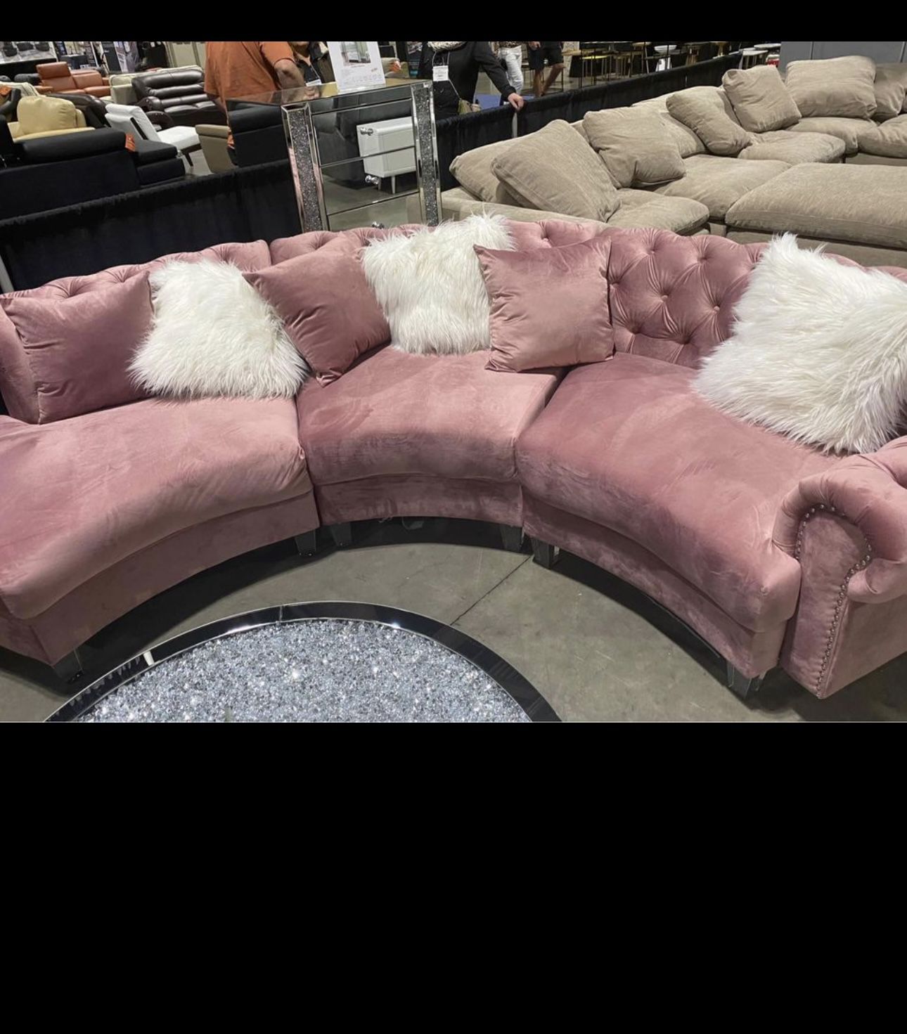 Round Sectional Sofa Pink Black 