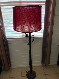 Floor Lamp with Red Burlap Shade