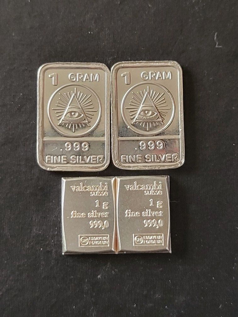 4g Total .999 Fine Silver 2x Illuminati Bar //2g Valcambi Silver Bars