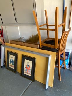 Bundle Antique framed chinese prints and pub table set