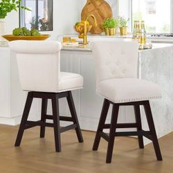 Beige Fabric Swivel Barstool Set Of 2 